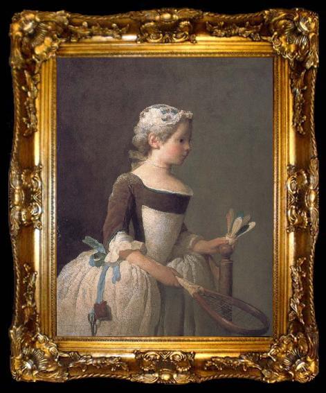 framed  Jean Baptiste Simeon Chardin Girl holding a badminton, ta009-2
